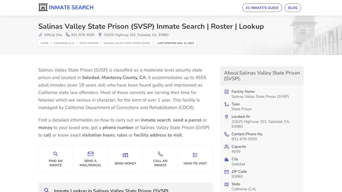 Salinas Valley State Prison (SVSP) Inmate Search | Roster ...