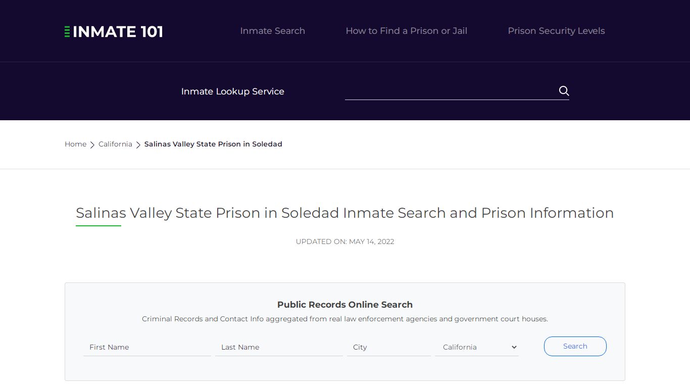 Salinas Valley State Prison in Soledad Inmate Search ...